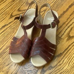 Worn Once Burgundy Leather and wood Dansko Clog Sandals. Size 38